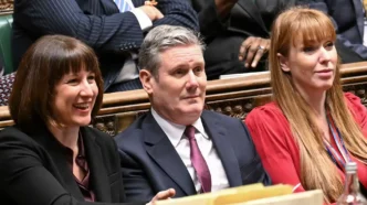 Rachel Reeves, Keir Starmer and Angela Rayner en el congreso