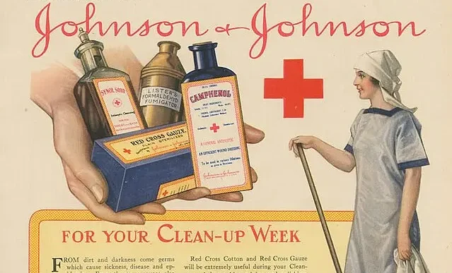 Anuncio en la revista Cosmopolitan de Marzo 1917 de productos de limpieza de Johnson and Johnson