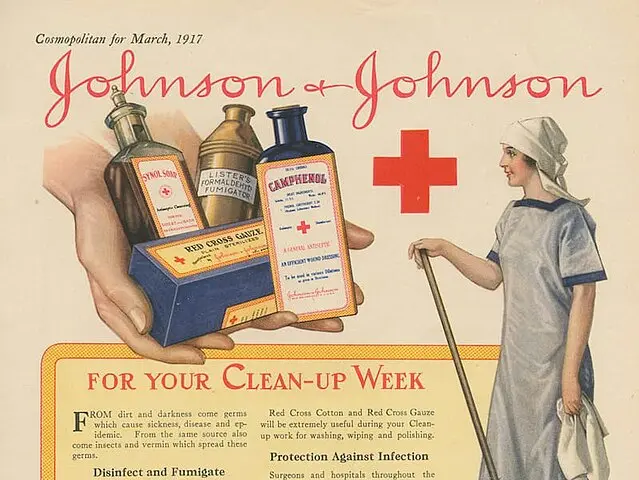 Anuncio en la revista Cosmopolitan de Marzo 1917 de productos de limpieza de Johnson and Johnson