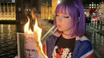 Ilustración generada por IA con Grok que representa el meme “Amelia” asociado a la extrema derecha en Reino Unido