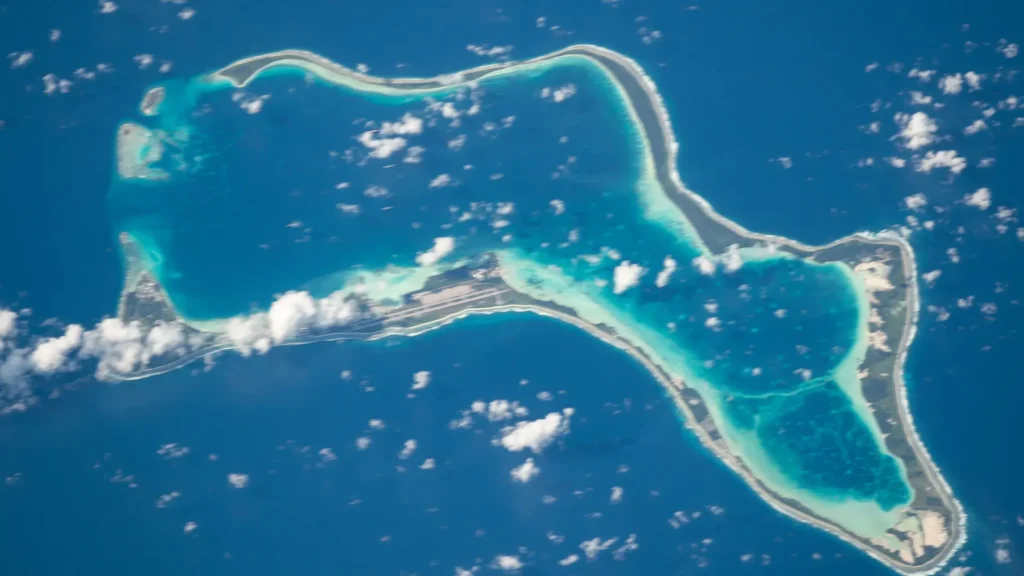 Vista del archipiélago de Chagos tomada durante la Expedición 60 a la ISS