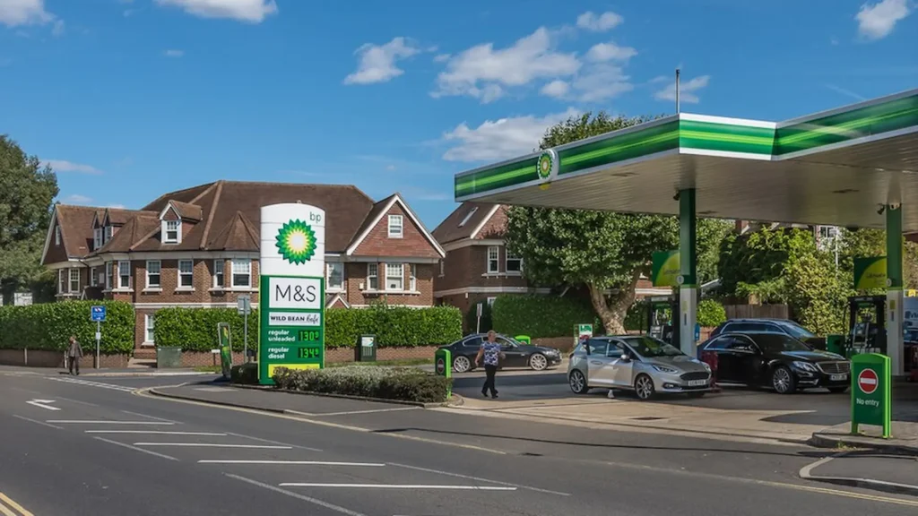 Commercial building, suburb, road, filling station, Leatherhead, UK