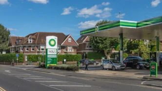 Commercial building, suburb, road, filling station, Leatherhead, UK