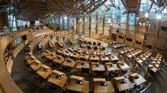 Cámara de debates del edificio del Parlamento escocés.