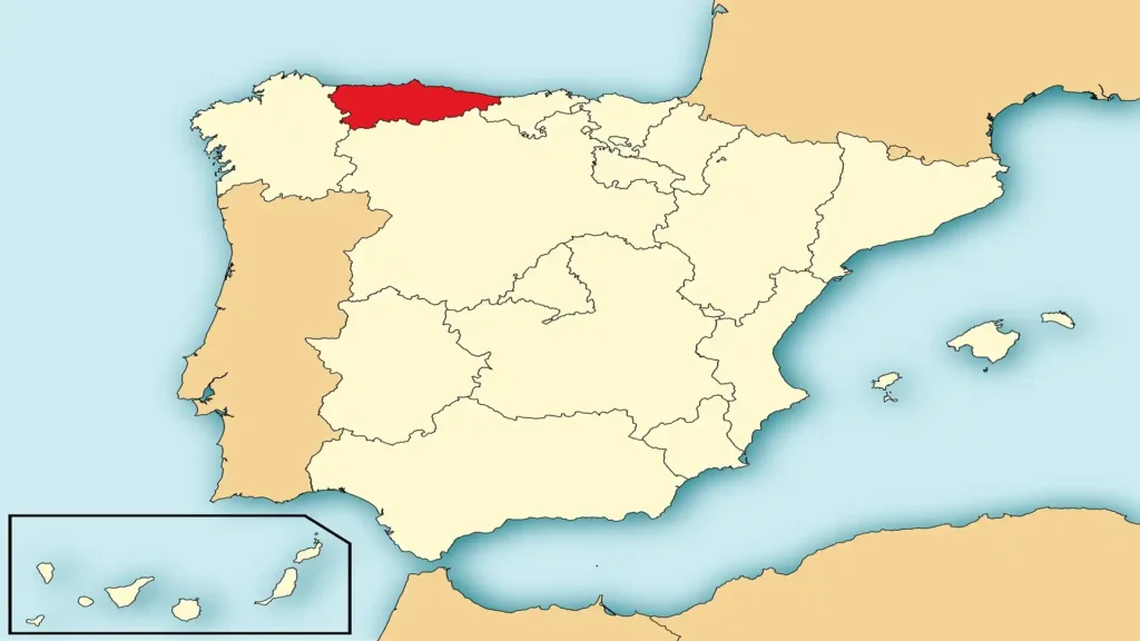 Location of Asturias in a Map of Spain