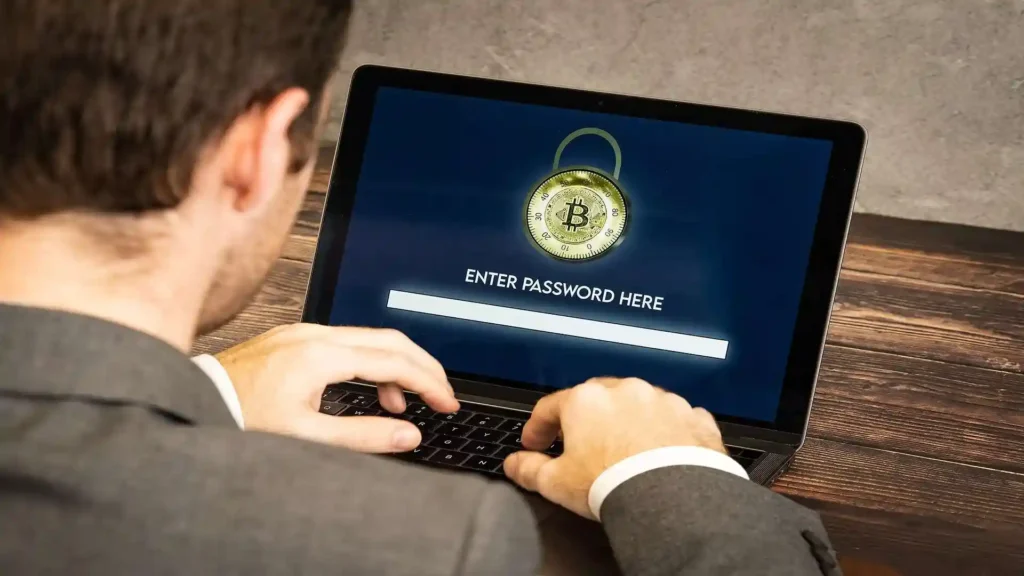 person entering the password for bitcoin