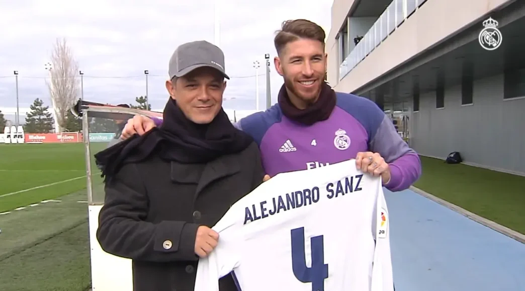 Spanish singer Alejandro Sanz visits Real Madrid Ciudad Deportiva and meets Sergio Ramos