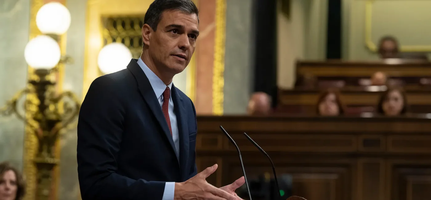 Pedro Sánchez during his speech in the first session of the investiture debate.