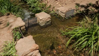 All the water in the Alhambra and in "Generalife" is natural spring water. It is channeled and conducted by a still working irrigation system originally organized by the Arab occupants. Granada, Spain.