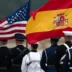 The Joint Armed Forces Color Guard carry the American and Spanish flags at Joint Base Andrews, Md., July 9, 2024. The color guard awaited Spanish Prime Minister Pedro Sánchez’s arrival for the 2024 NATO Summit in Washington, D.C. (U.S.