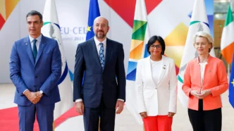 Pedro Sanchez and Delcy Rodriguez