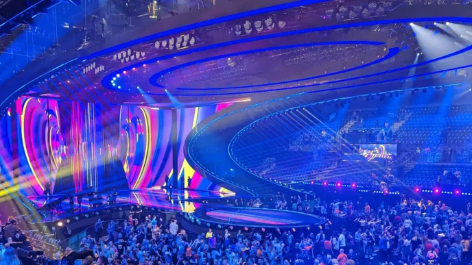 View of the performance stage at the Eurovision Song Contest 2023, as seen during the dress rehearsal of the first semi-final on 8th May 2023.