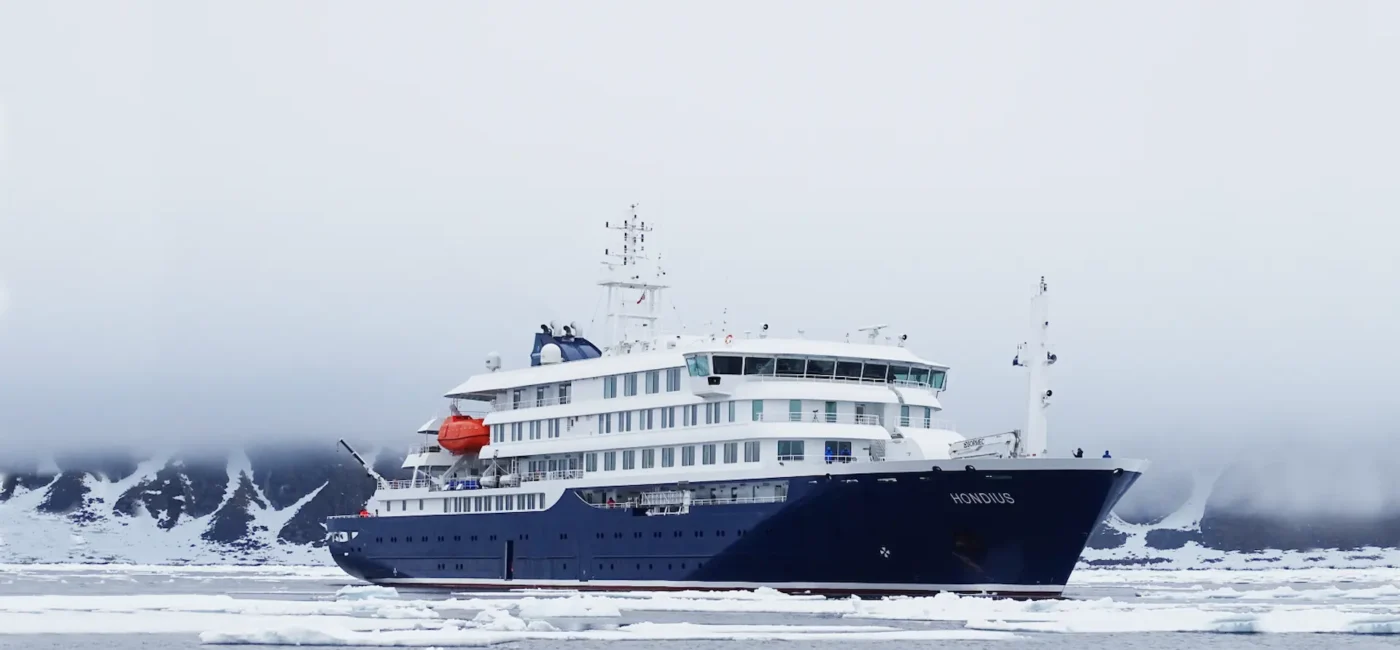 Free images of the MV Hondius, a 170-passenger Polar Class 6 expedition ship launched in 2019, are primarily available through Oceanwide Expeditions' gallery.