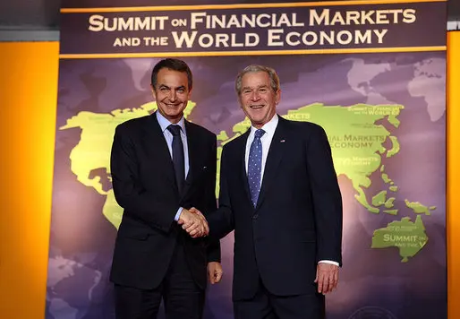 President George W. Bush welcomes Spain's President Jose Luis Rodriguez Zapatero